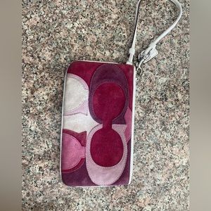 Early 2000s vintage used suede Coach wristlet